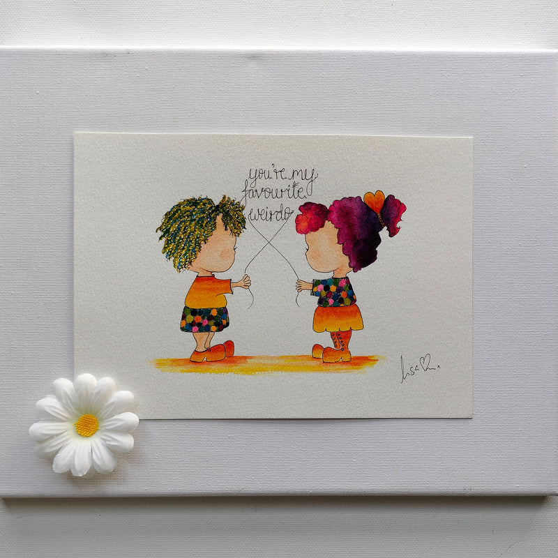 Mira & Theo 'You're My Favourite Weirdo' – Original Watercolour Painting | JoliArtes