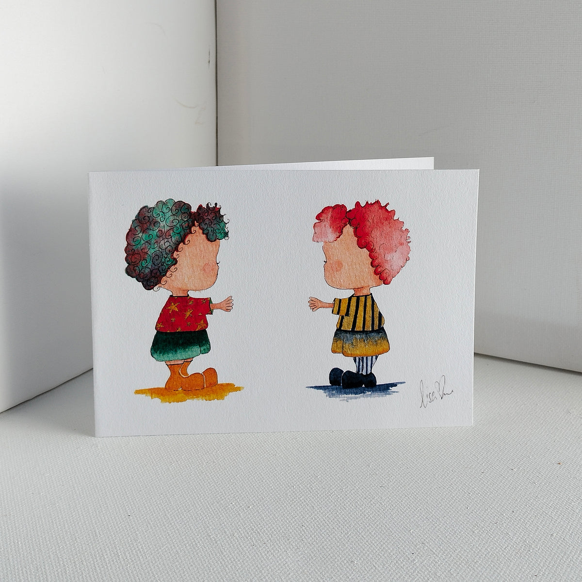 Theo & Friend - Stars and Stripes – Personalised Watercolour Art Card | JoliArtes
