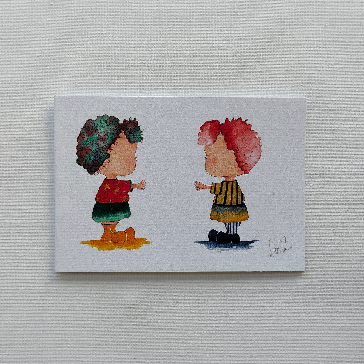 Theo & Friend - Stars and Stripes – Personalised Watercolour Art Card | JoliArtes
