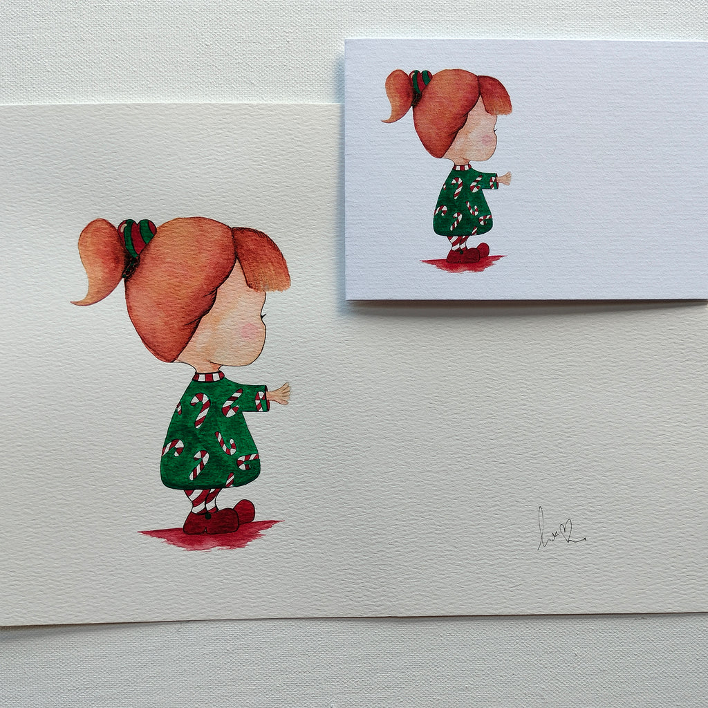Mira - Candy Cane Dress – Watercolour Art Card with Original Painting | JoliArtes