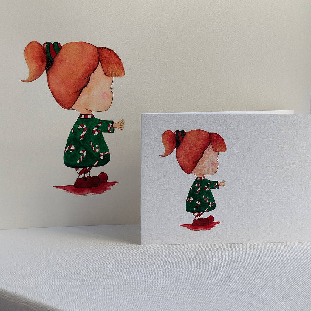 Mira - Candy Cane Dress – Watercolour Art Card with Original Painting | JoliArtes