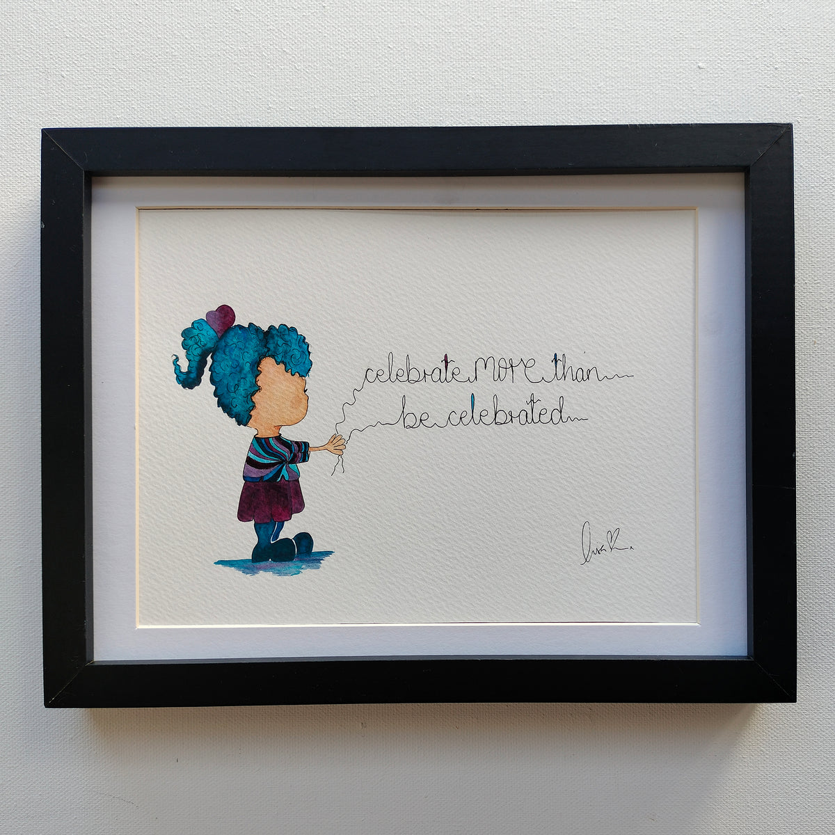 Mira 'Celebrate More Than Be Celebrated' – Original Watercolour Painting in a Black Frame | JoliArtes