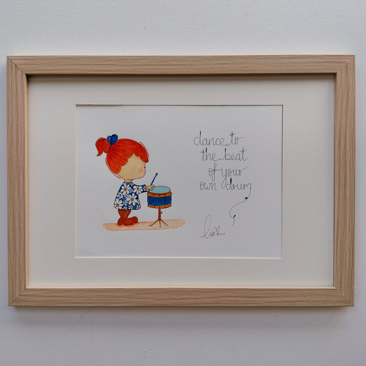 Mira 'Dance to the Beat of Your Own Drum' – Original Watercolour Painting in a Natural Wood Frame | JoliArtes