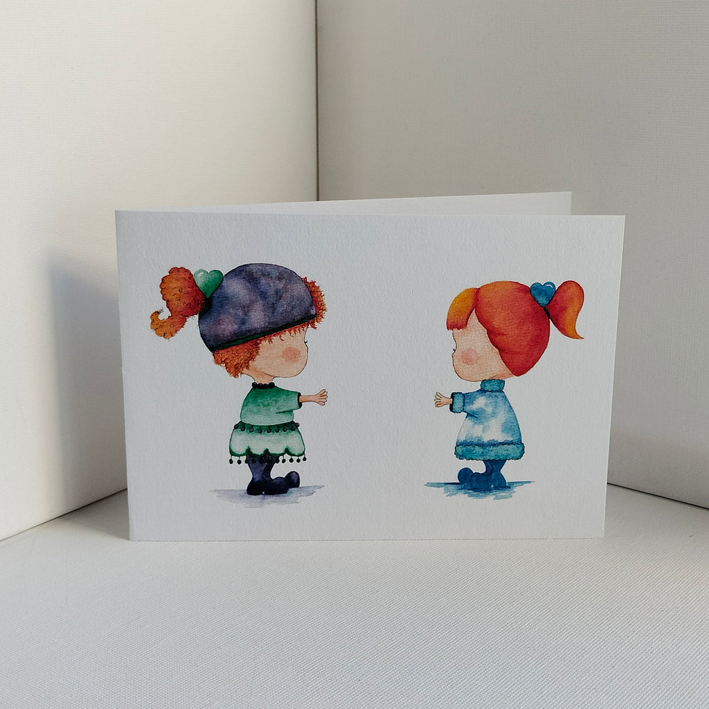 Mira & Mira - Green and Blue Outfits – Personalised Watercolour Art Card | JoliArtes
