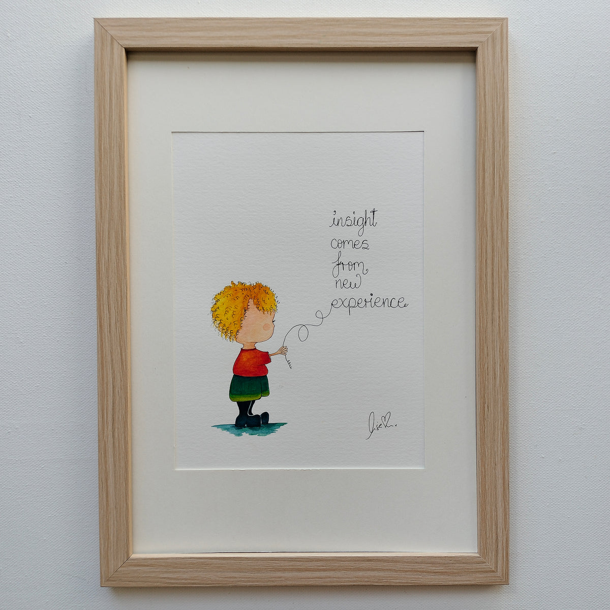 Theo 'Insight Comes from New Experience' – Original Watercolour Painting in a Natural Wood Frame | JoliArtes
