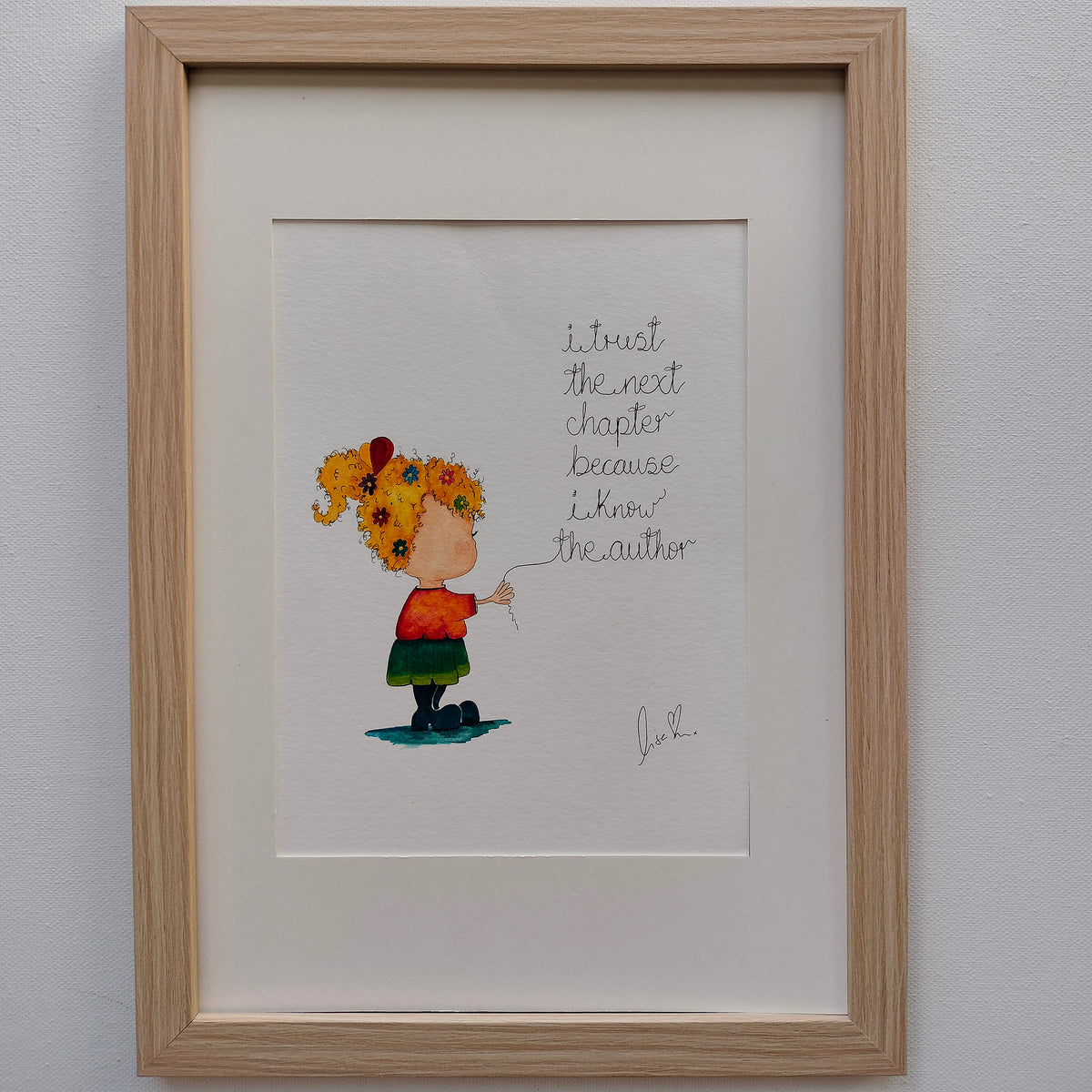 Mira 'I Trust the Next Chapter Because I Know the Author' – Original Watercolour Painting in a Natural Wood Frame | JoliArtes