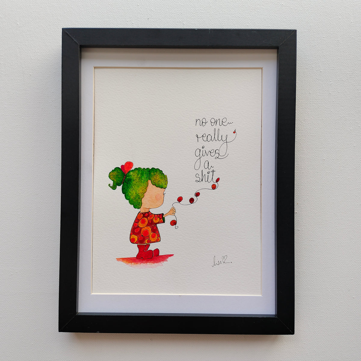 Mira 'No One Really Gives a Shit' – Original Watercolour Painting in a Black Frame | JoliArtes