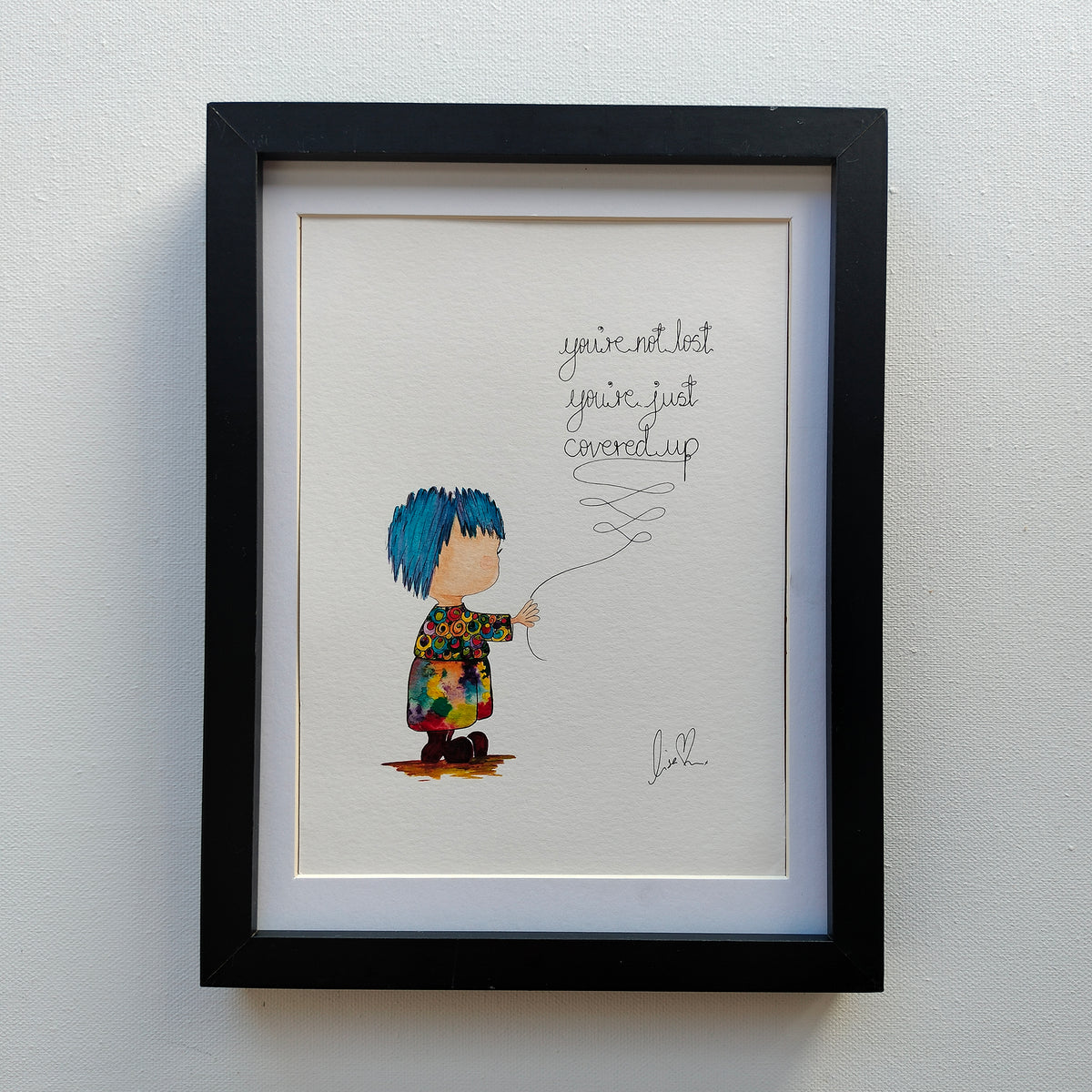 Theo 'You're Not Lost You're Just Covered Up' – Original Watercolour Painting in a Black Frame | JoliArtes