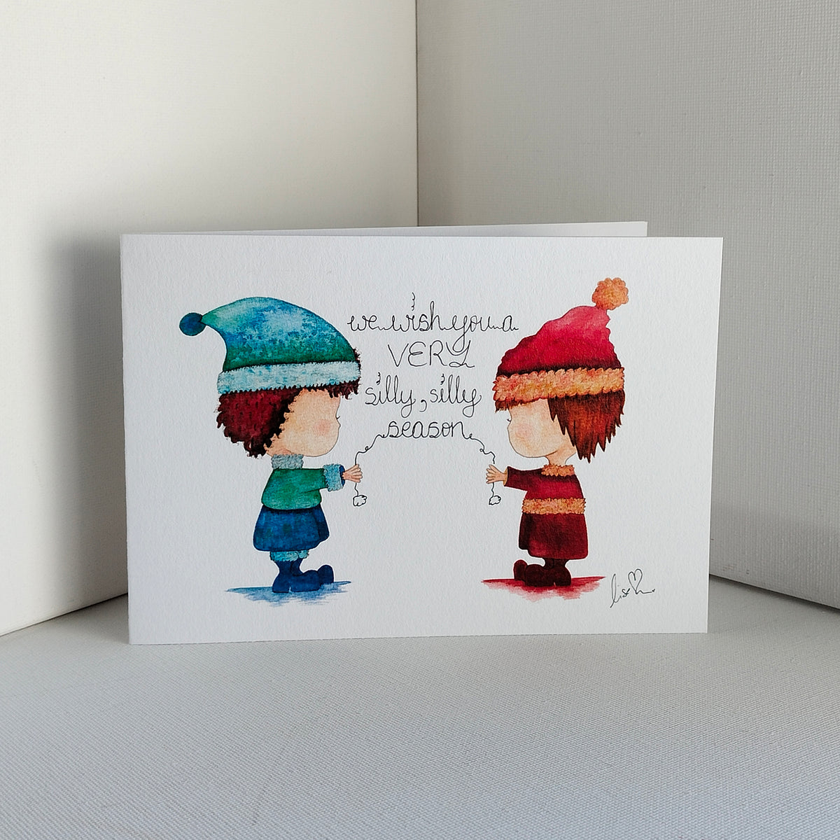 Theo & Friend - Red and Blue Outfits – Example Personalisation – Watercolour Art Card | JoliArtes