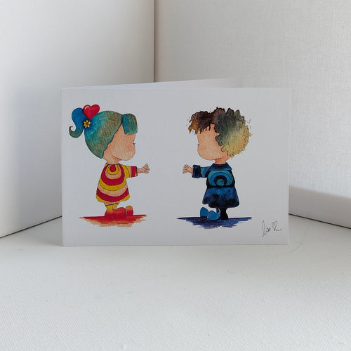 Mira & Theo - Reds and Blues – Personalised Watercolour Art Card | JoliArtes