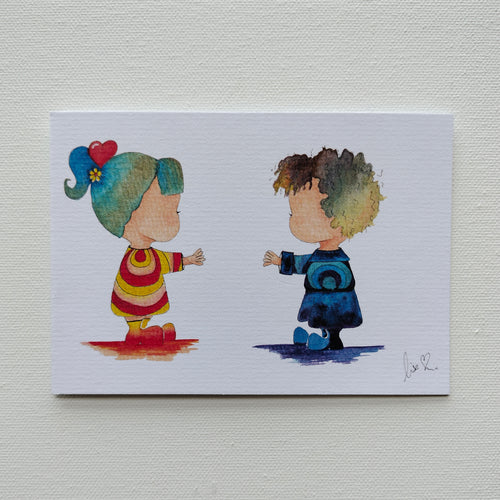 Mira & Theo - Reds and Blues – Personalised Watercolour Art Card | JoliArtes