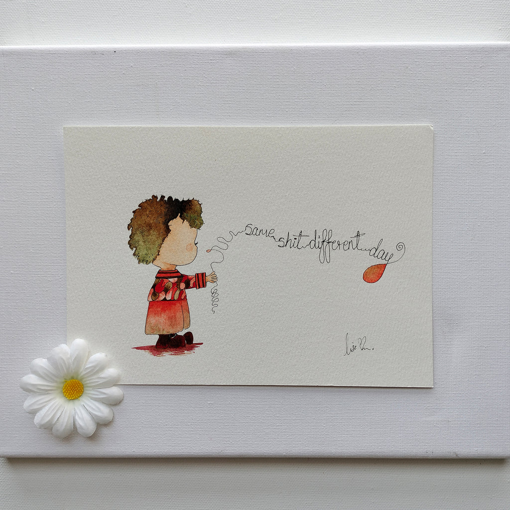 Theo 'Same Shit Different Day' – Original Watercolour Painting | JoliArtes

