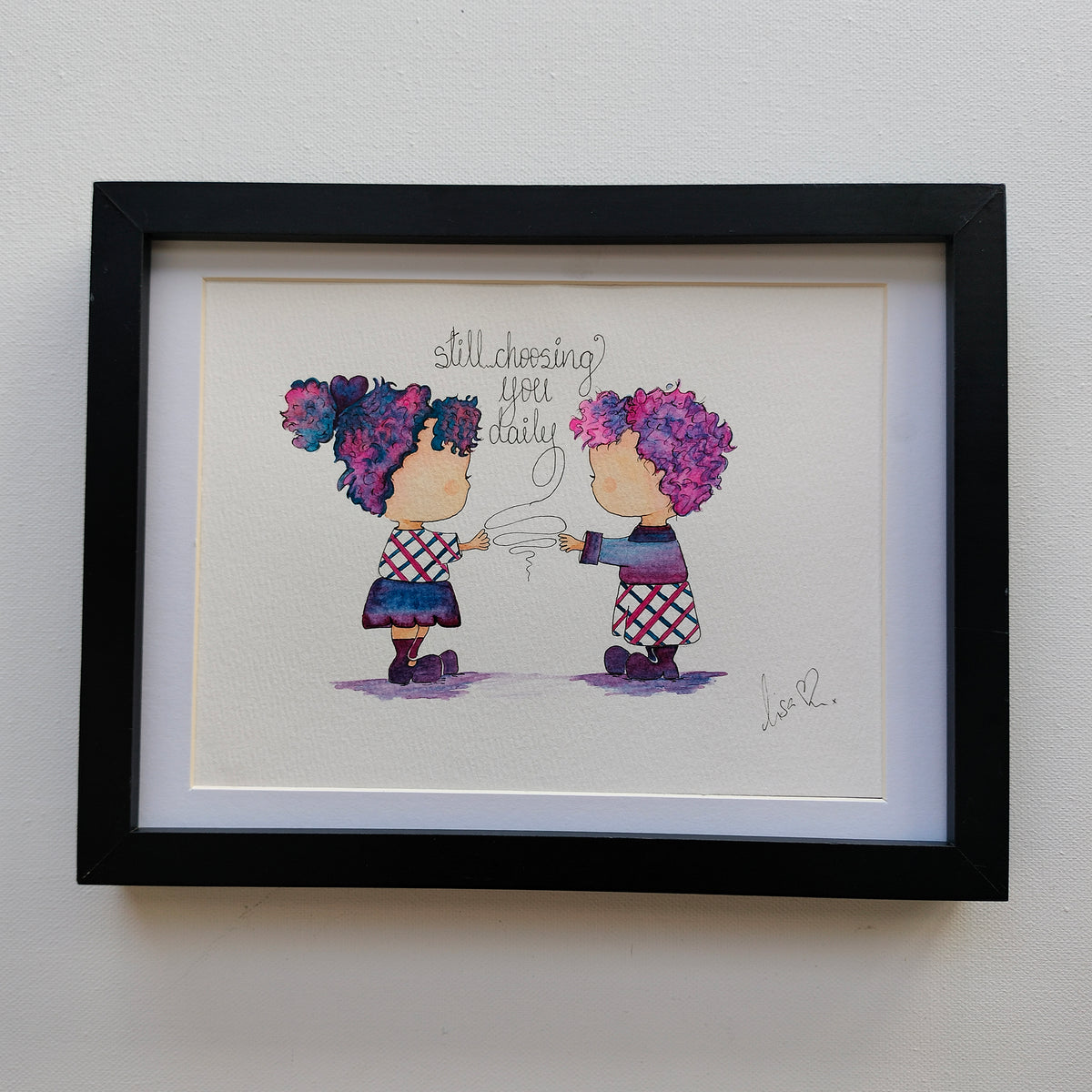 Mira & Theo 'Still Choosing You Daily' – Original Watercolour Painting in a Black Frame | JoliArtes