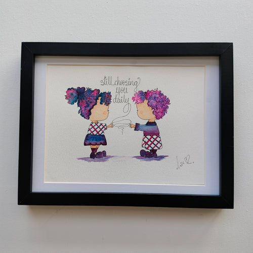 Mira & Theo 'Still Choosing You Daily' – Original Watercolour Painting in a Black Frame | JoliArtes