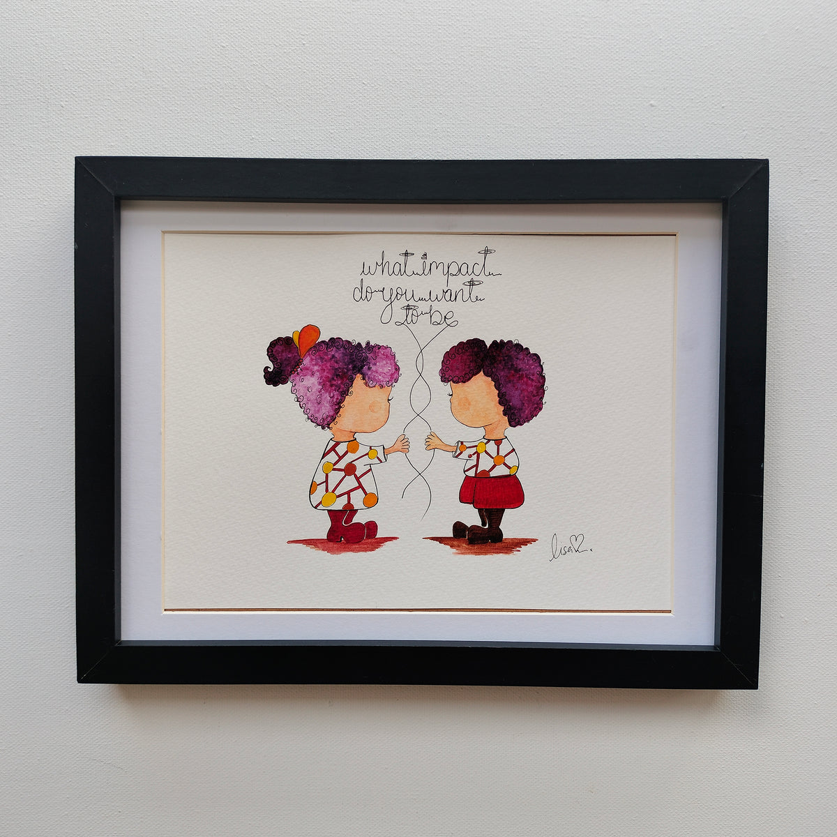 Mira & Theo 'What Impact Do You Want to Be' – Original Watercolour Painting in a Black Frame | JoliArtes
