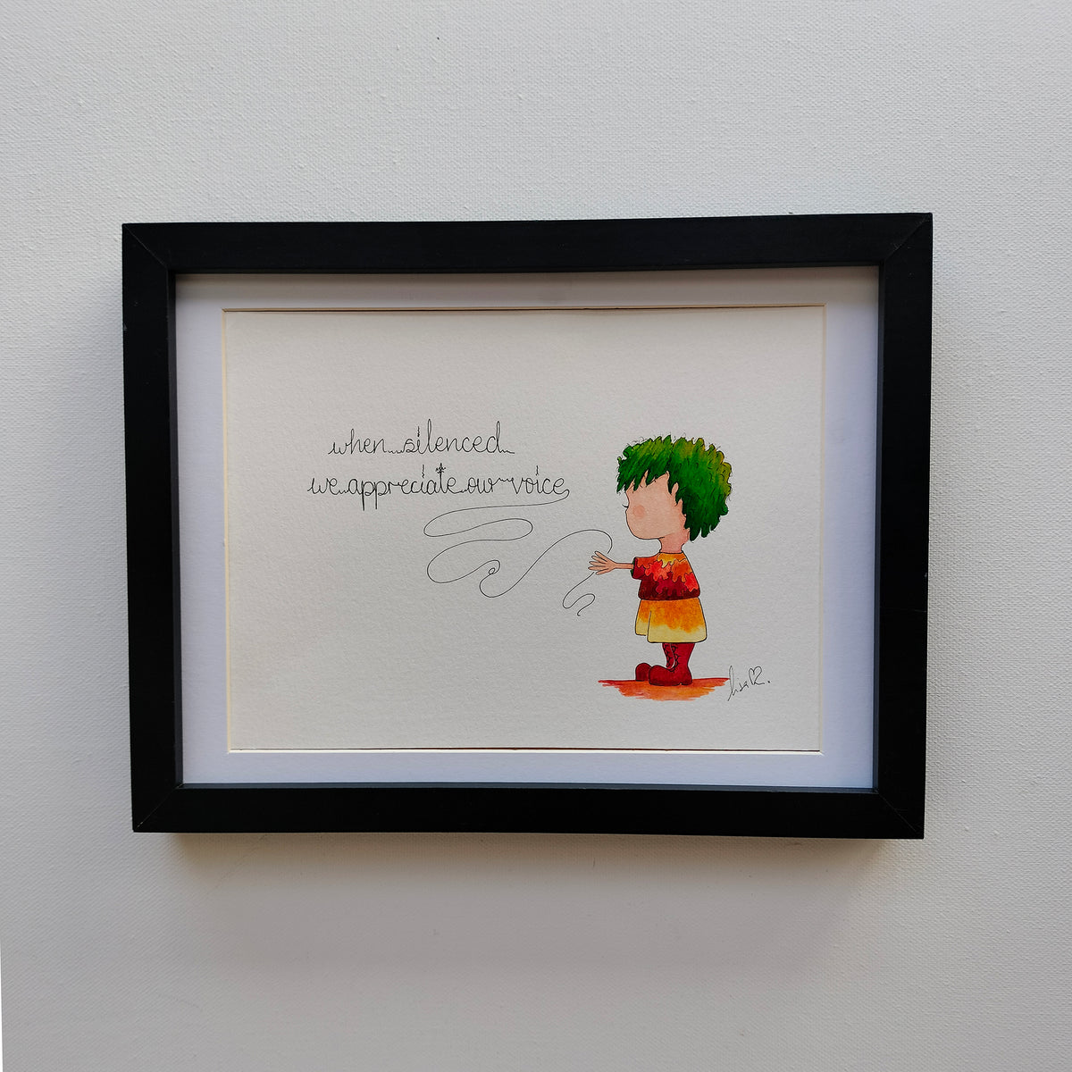 Theo 'When Silenced We Appreciate Our Voice' – Original Watercolour Painting in a Black Frame | JoliArtes